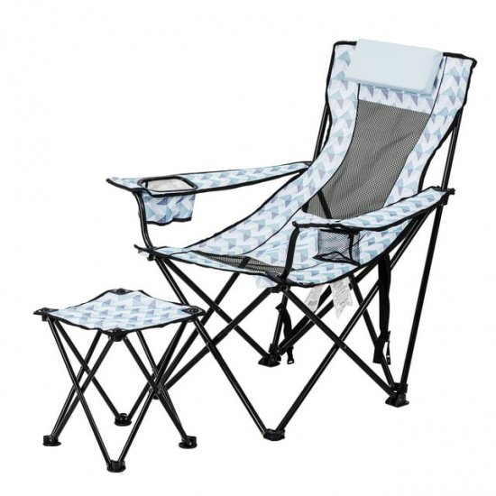 Ozark Trail Lounge Camp Chair,Detached Footrest,Blue and White Design,Padded Headrest,Adult,10.56lbs