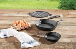 Ozark Trail 4-piece Cast Iron Skillet Set with Handles and Griddle, Pre-seasoned, 6", 10.5", 11"