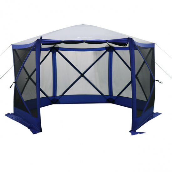 Ozark Trail 6 Hub Outdoor Camping 11\'x10\'x88.5\" Screen House, 1 Room, Blue