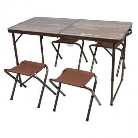 Ozark Trail Durable Steel and Aluminum Table and Stools, Open Dims 19.29"x 24.6", Brown