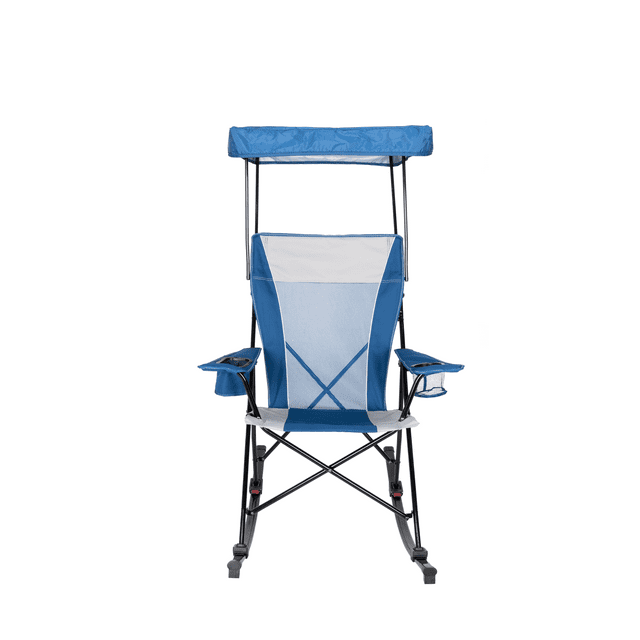 Ozark Trail Mesh Tension Rocking Camp Chair with Canopy, Blue and Grey, Detachable Rockers, Adult